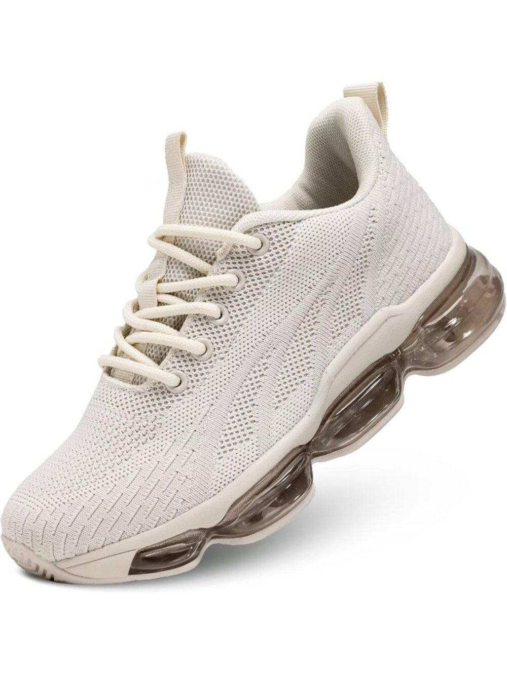 Women's Beige Casual Running Shoes Air Cushion Breathable Tennis Fashion Sneaker